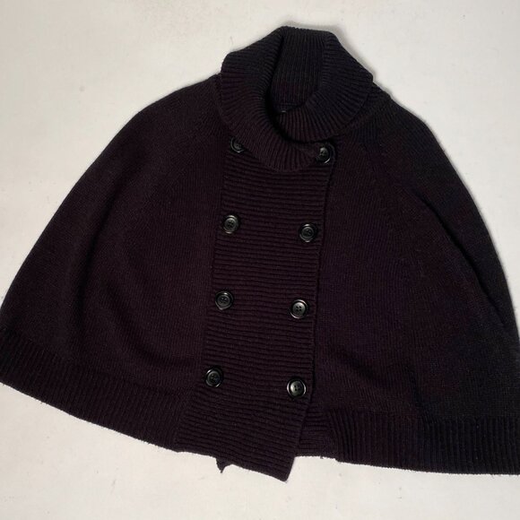 Vintage Y2K Black Knit Funnel Neck Cropped Double Breasted Poncho Cape! One Size - Picture 8 of 8